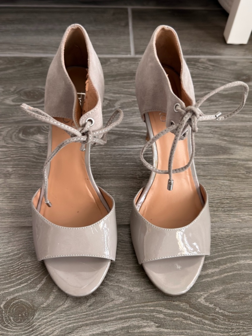 Franco Sarto Lace-Up D’Orsay Heels Taupe Size 7.5 Open Toe 3.5”